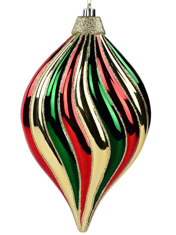 Red Green & Gold Stripe Whimsical Monumental Onion Drop | 28cm