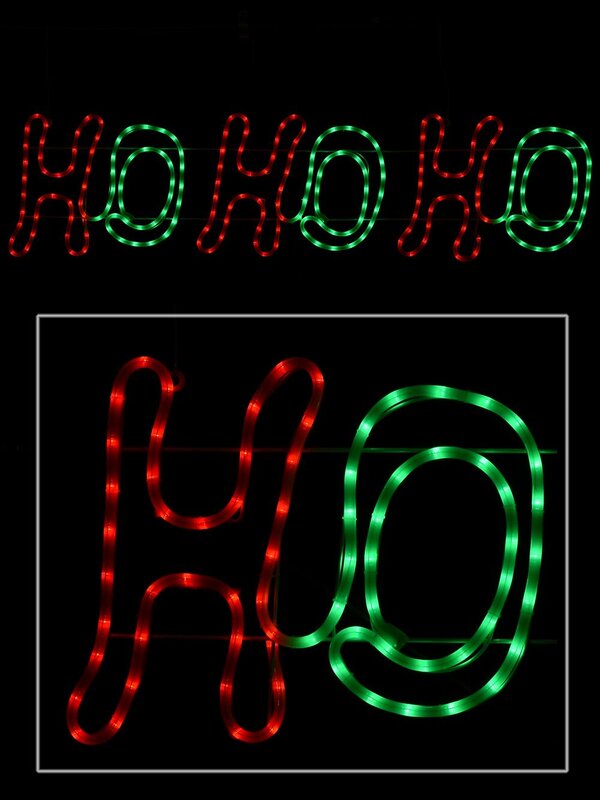 Red & Green Ho Ho Ho Rope Light Silhouette - 1.4m