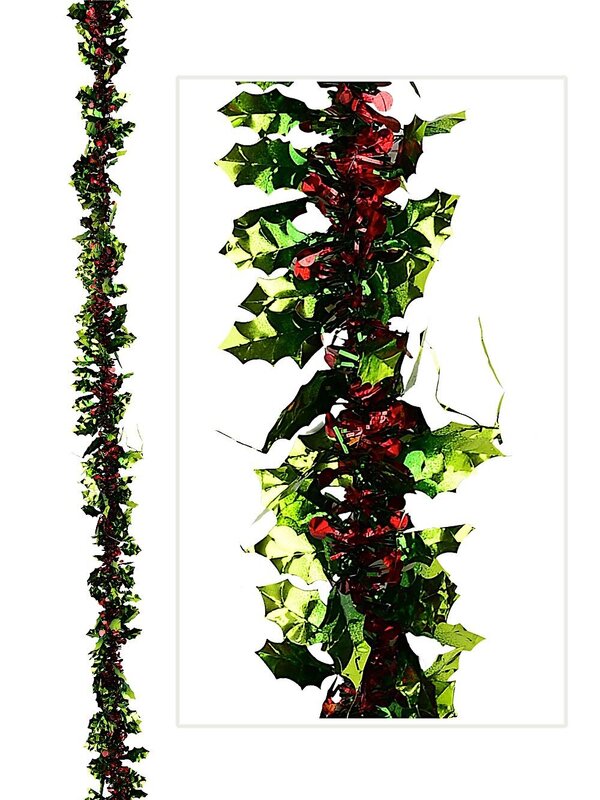 Red & Green Holly Themed Tinsel Garland - 2.7m