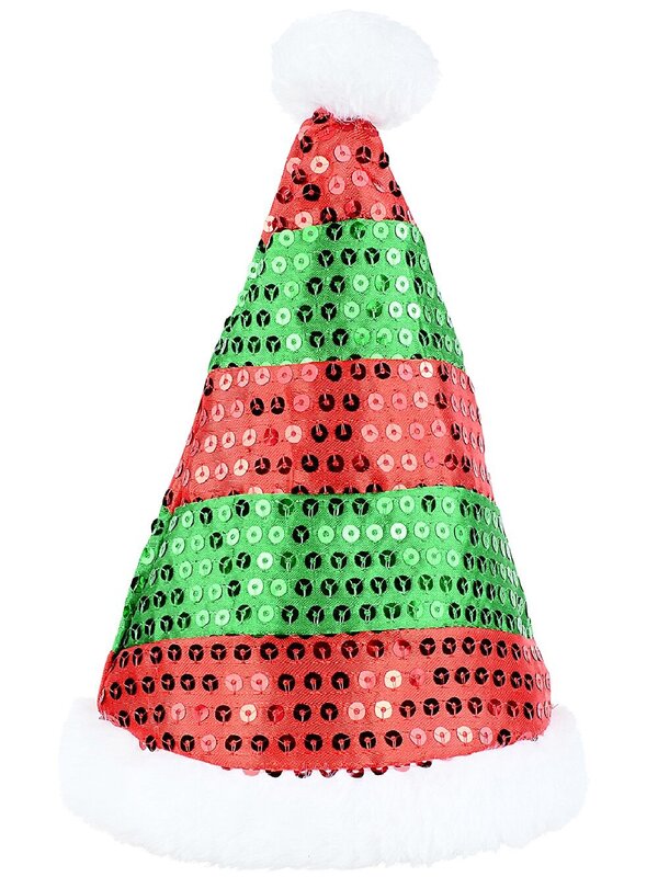 Red & Green Sequinned Dog Santa Hat With Adjustable Strap | Small To Medium