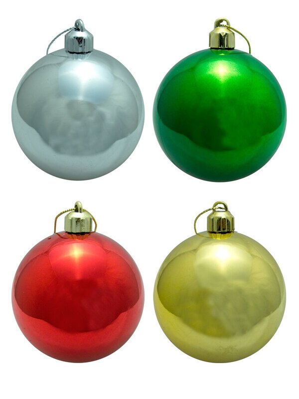 Red Green Silver & Gold Metallic Christmas Baubles - 16 x 60mm