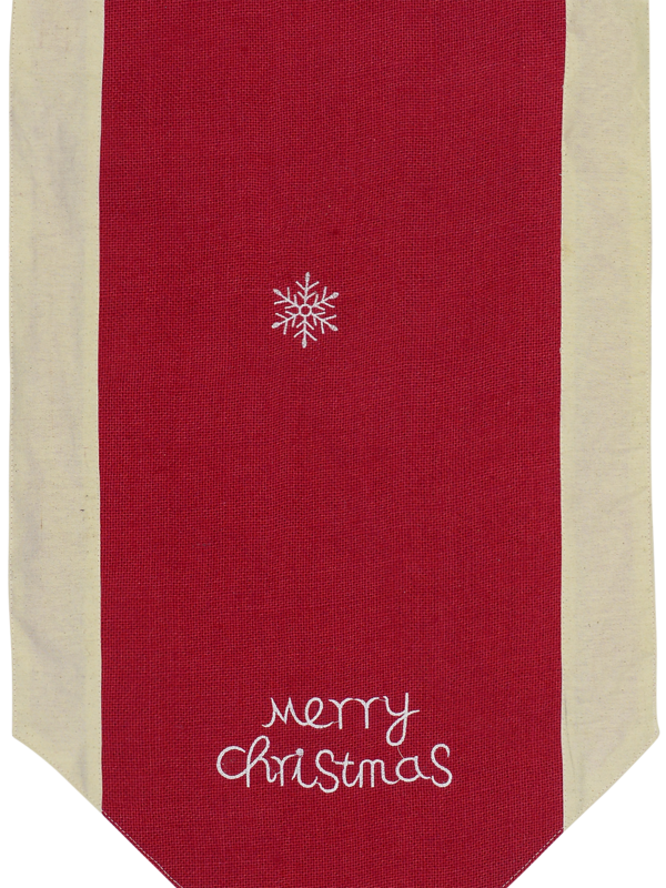 Red Hessian Christmas Table Runner With Nude Fabric Border & Tassel - 1.4m