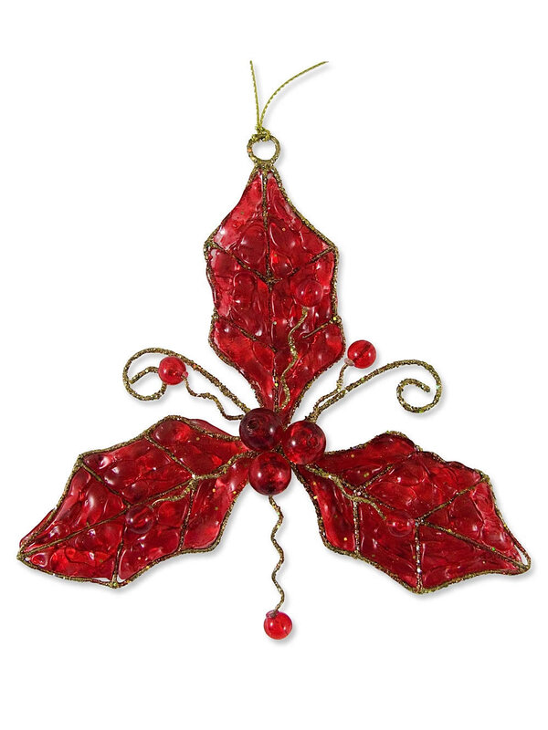 Red Holly Hanging Decoration - 12cm