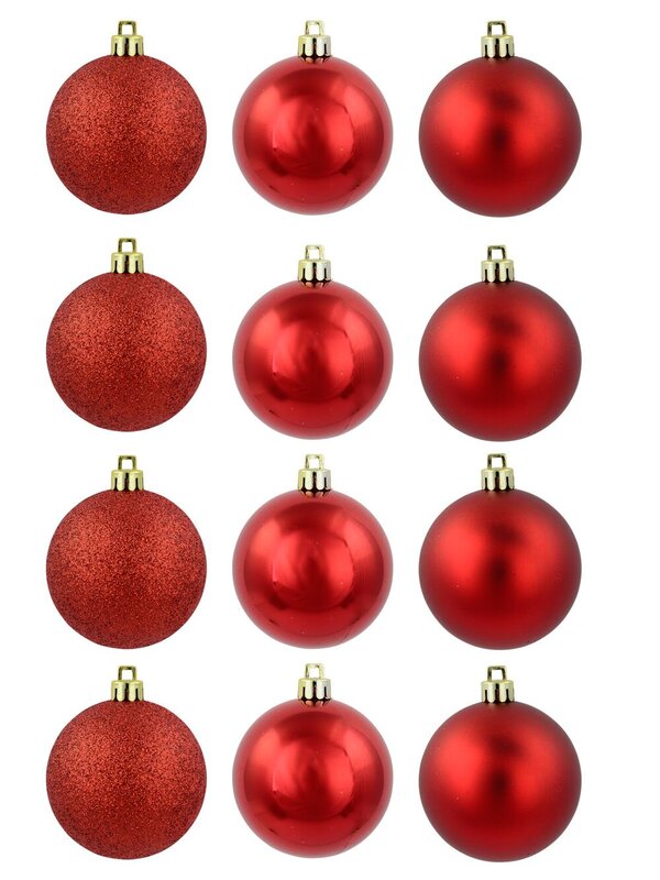 Red Matte, Metallic & Glitter Baubles - 12 x 60mm