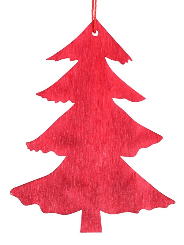 Red Natural Wood 2D Christmas Tree Hanging Decoration - 10cm