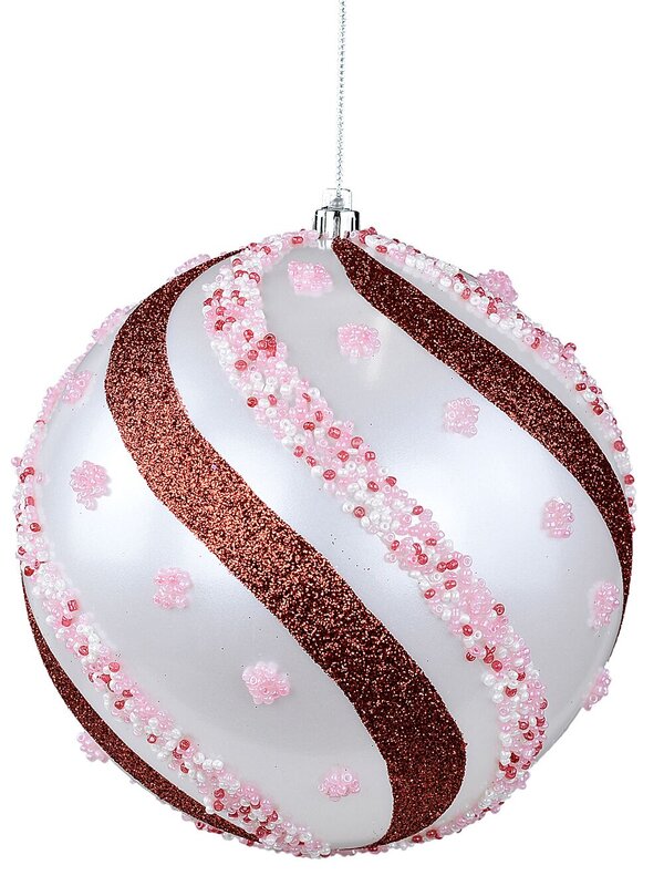 Red Pink & White Whimsical Grand Beaded Candy Swirl Bauble | 15cm