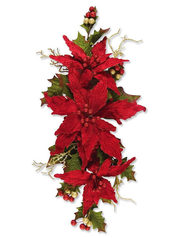 Red Poinsettia Centrepiece With Berries Leaves & Twigs - 57cm