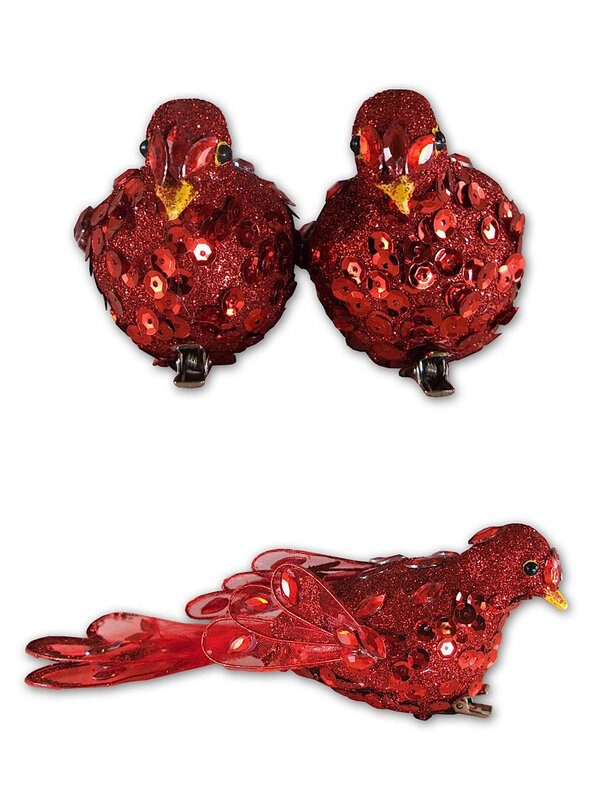 Red Sequin Glitter Birds - 2 x 14cm