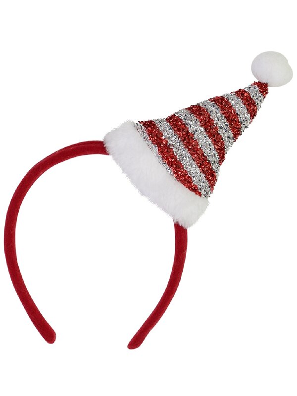 Red & Silver Striped Santa Hat Christmas Headband | One Size Fits Most