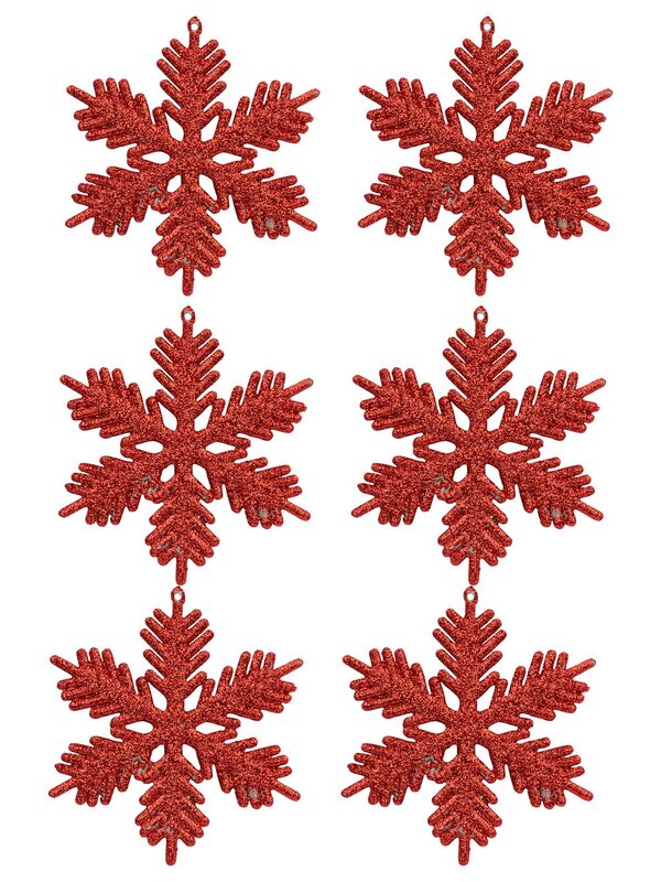 Red Snowflake Ornaments With Glitter - 6 x 10cm