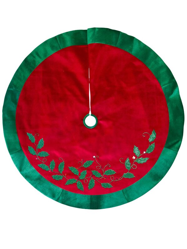Red Velvet Holly Vine Tree Skirt - 1.2m