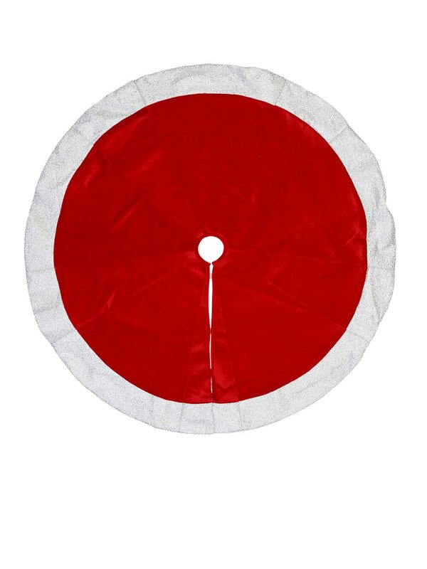 Red Velvet Tree Skirt with Metallic White / Silver Border - 1.2m
