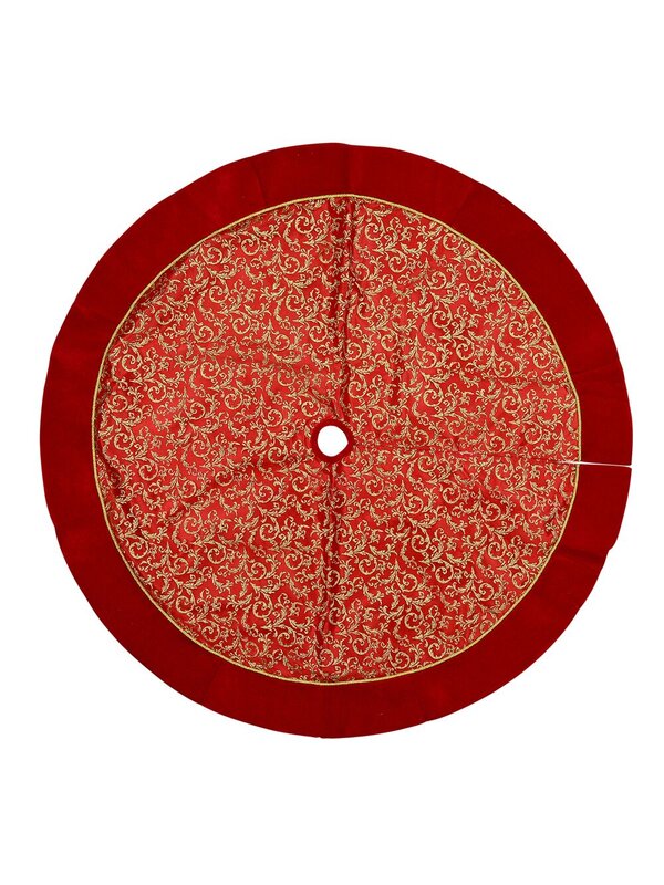 Red Velvet With Gold Glitter Pattern & Gold Piping Border - 1.2m
