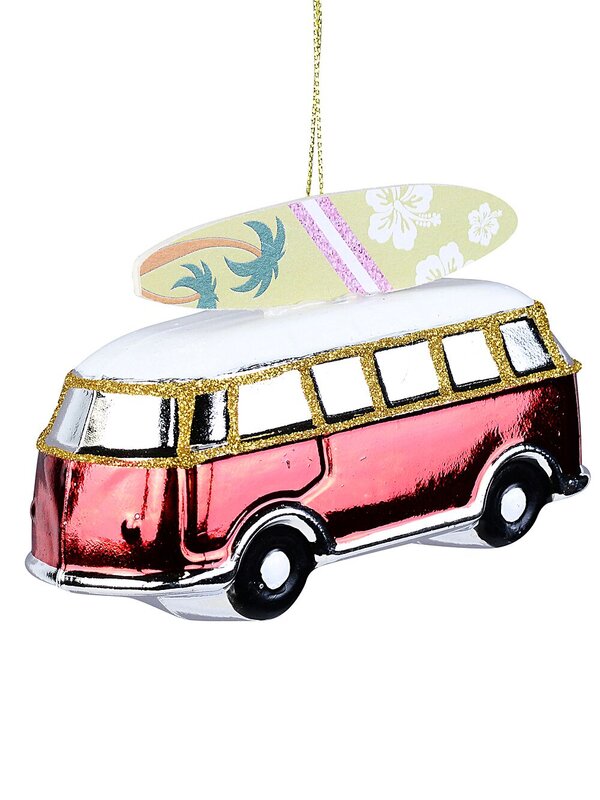 Red Vintage Surfboard Kombi Van Whimsical Essential Ornament | 13cm