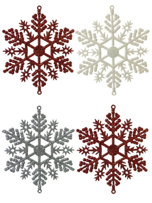 Red, White & Silver Snowflake Hanging Decorations - 12 x 10cm