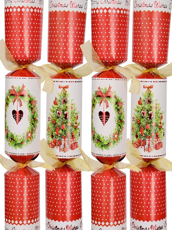 Red & White With Christmas Tree & With Wreath Bon Bons - 40cm x 6 Pack