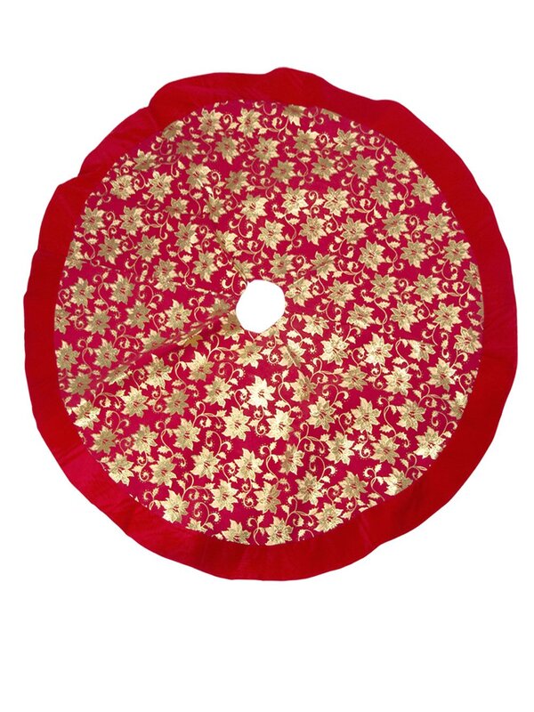 Red With Gold Poinsettia Pattern Tree Skirt - 1.2m