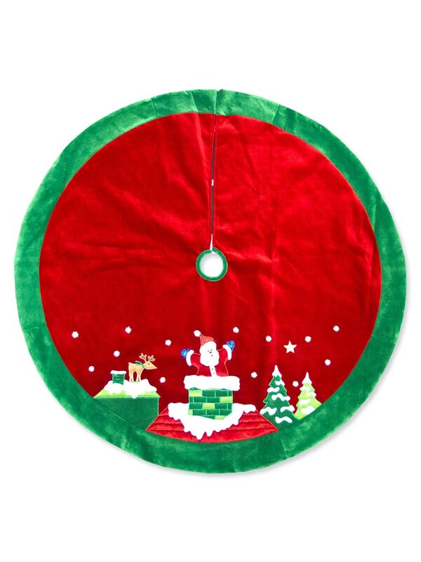 Red With Green Border & Santa Design Tree Skirt - 1.2m