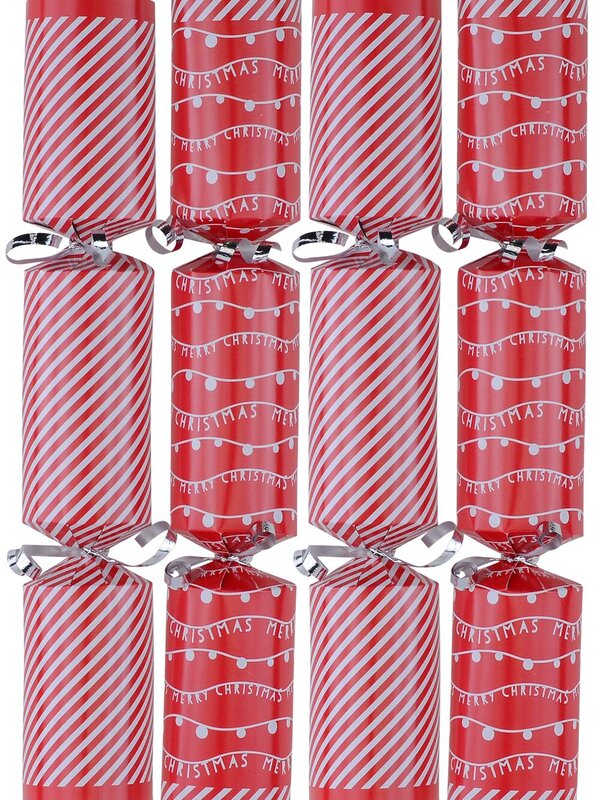 Red With White Strings & Stripes Christmas Cracker Bon Bons - 12 x 31cm