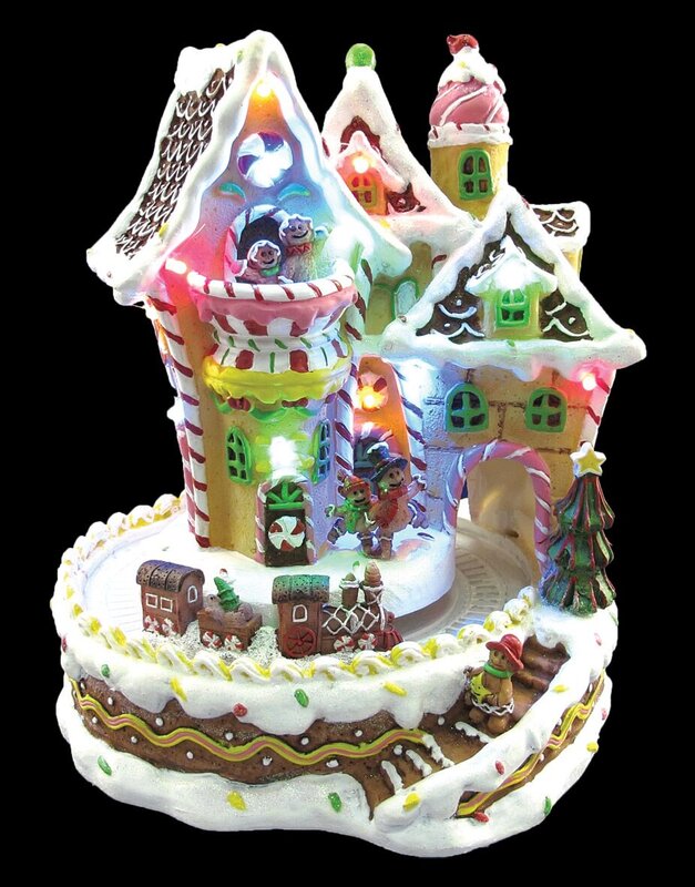 Resin Gingerbread House With Animated Train Scene LED Ornament - 24cm