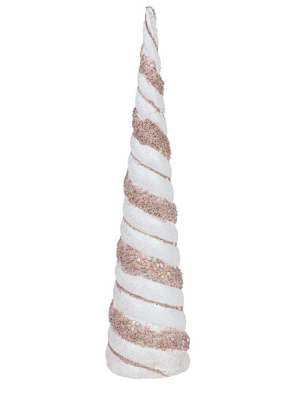 Rose Gold & White With Glitter & Sequins Conical Shape Table Top Tree - 43cm