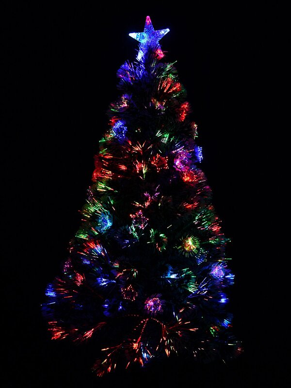 Rotating Fibre Optic Christmas Tree With Baubles, Stars & 230 White Tips - 1.8m