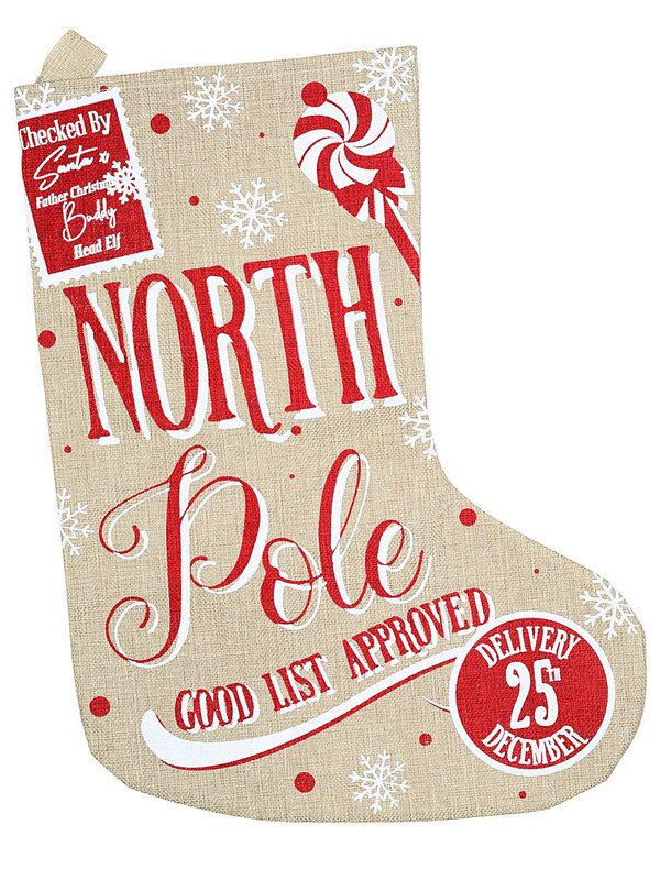 Rustic Jute North Pole Good List Approved Christmas Stocking | 50cm