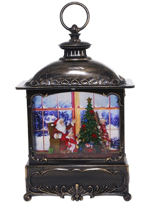 Santa At Home Scene Christmas Wood Stove Look Musical Snow Globe - 27cm