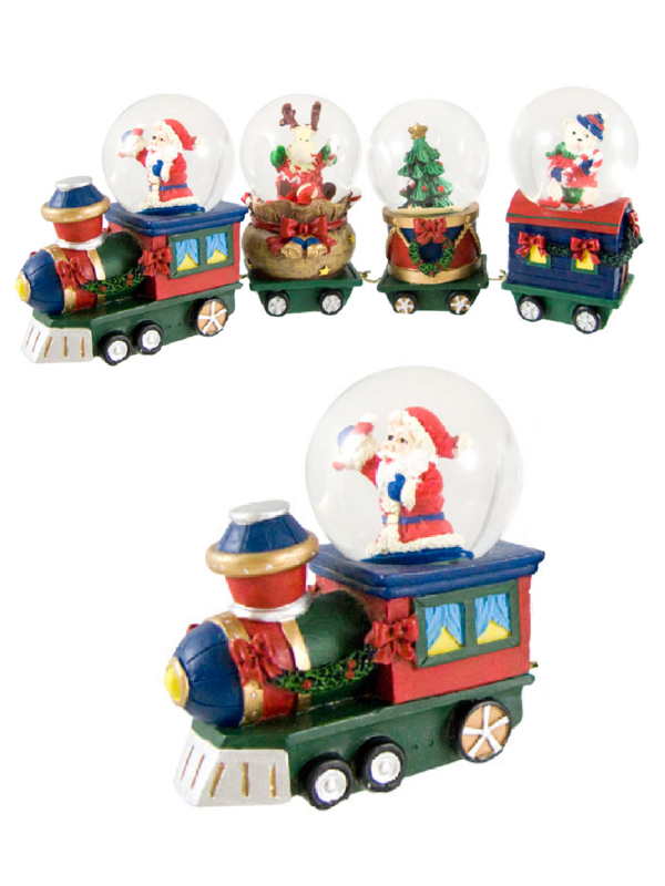 Santa Driving Train With 3 Carriage Snow Globe Water Balls - 21cm