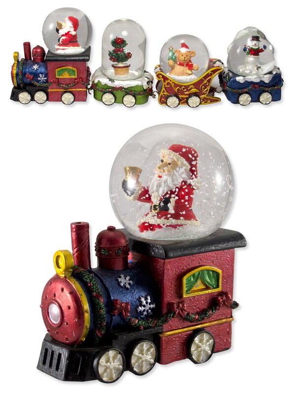 Santa Driving Train With 3 Carriage Waterballs Snowglobe - 26cm
