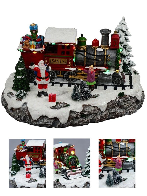 Santa Express Delivery Locomotive Train Christmas Village Scene - 28cm