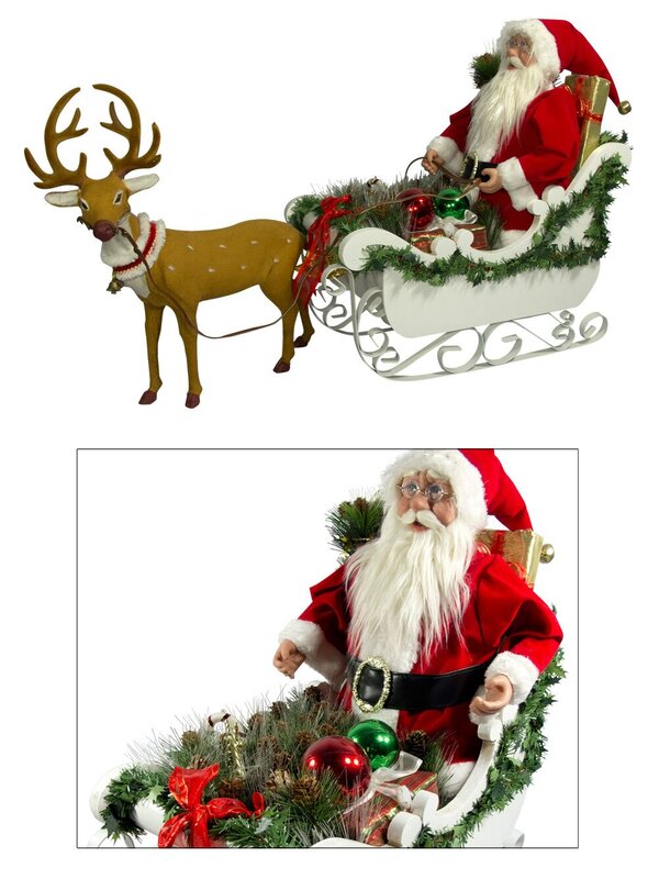 Santa In Sleigh With Deer Fibre Optic Musical Animation - 85cm