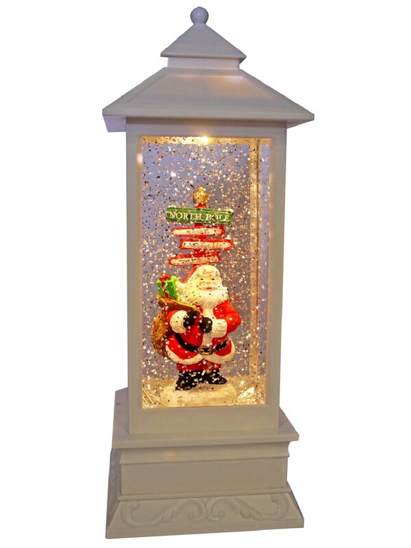 Santa & North Pole Sign Christmas Farmhouse Lantern Snow Globe - 28cm