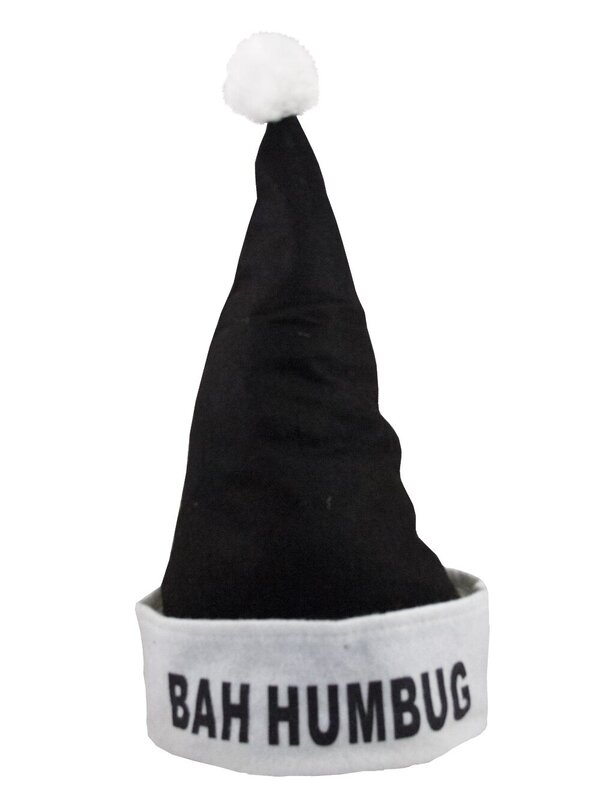 Santa Plush Black Hat With Bah Humbug - 40cm