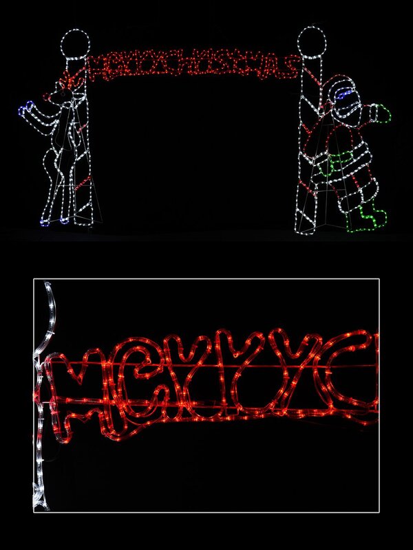 Santa & Reindeer Merry Christmas Archway LED Rope Light Silhouette - 3.2m