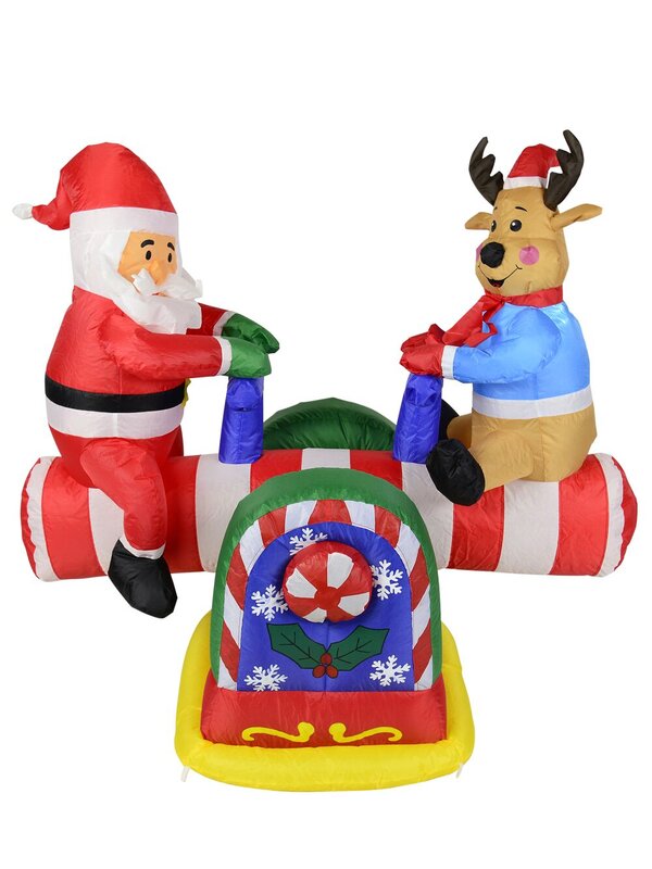 Santa & Reindeer On Animated & Illuminated Seesaw Inflatable - 1.3m