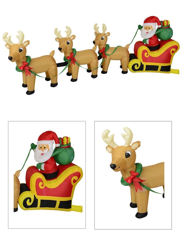 Santa & Reindeer Sleigh Illuminated Christmas Inflatable Display - 3.4m