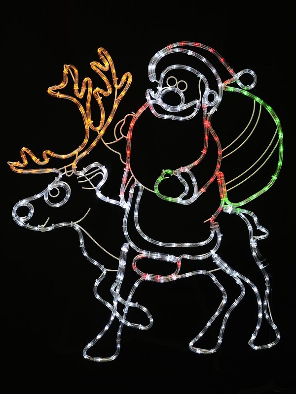Santa Riding Reindeer Rope Light Silhouette - 93cm