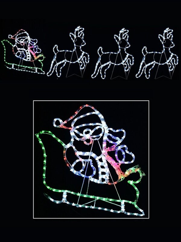 Santa & Sleigh With 3 Reindeers LED Christmas Light Display Silhouette - 2.5m