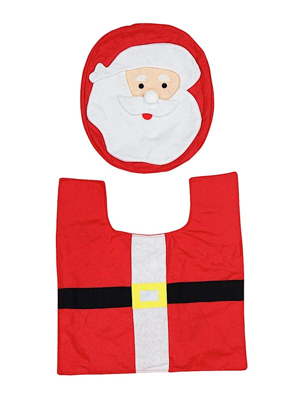 Santa Toilet Seat Cover & Floor Mat Christmas Bathroom Set - Fits Most Thrones