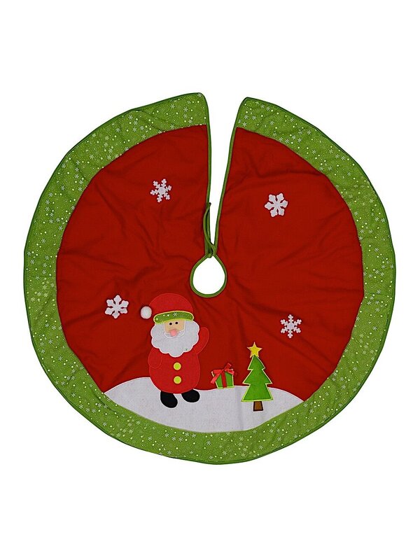 Santa, Tree & Gift With Snowflakes & Green Trim Christmas Tree Skirt - 88cm