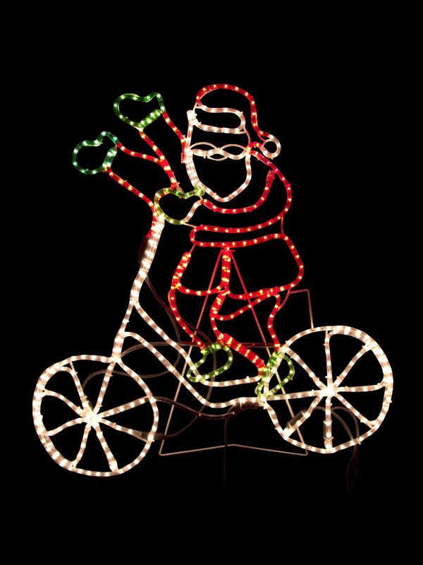 Santa Waving Riding His Bicycle Rope Light Silhouette - 1.1m