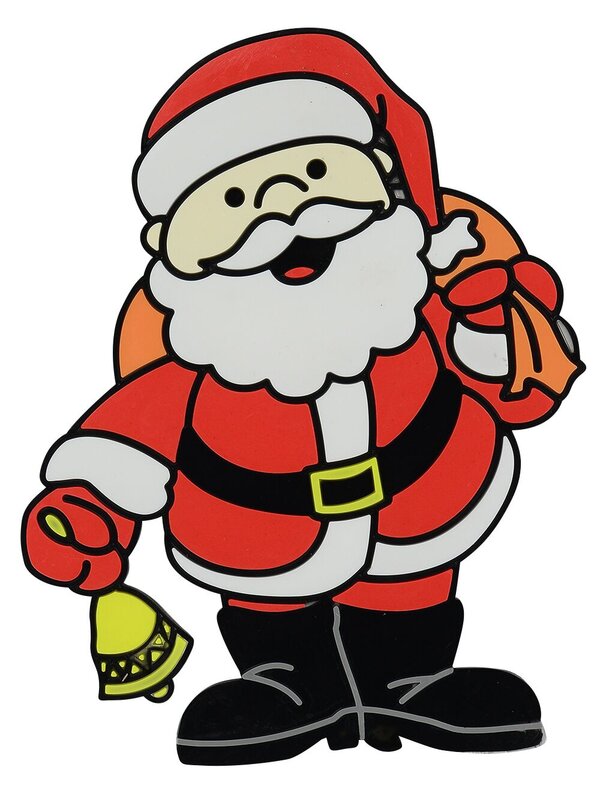 Santa With Bell & Gift Sack Gel Christmas Window Cling Decoration - 17cm