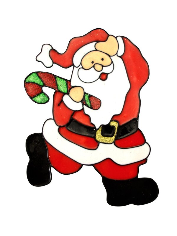 Santa With Candy Cane Window Decoration - 20cm