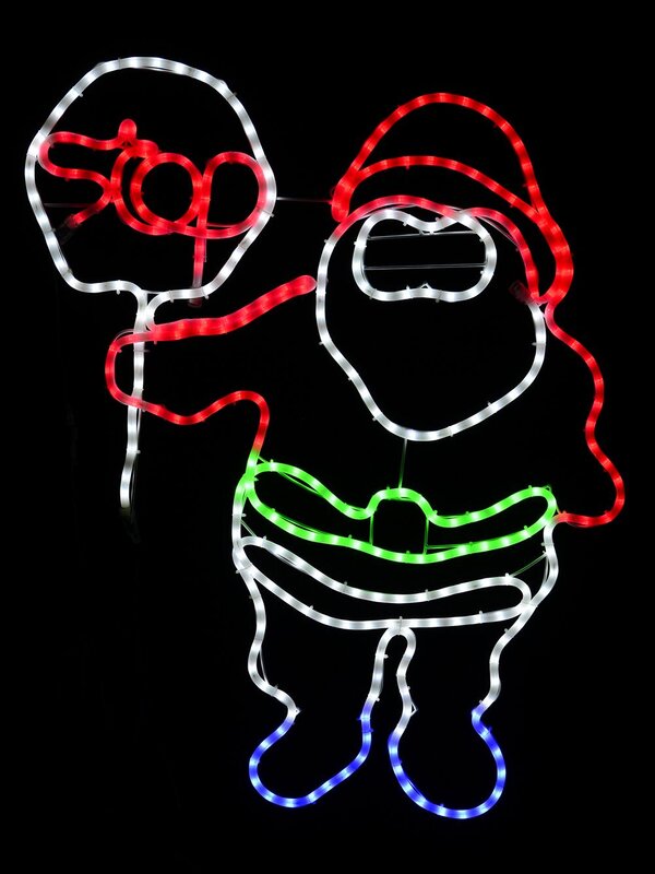 Santa With Stop Sign LED Rope Light Silhouette - 90cm