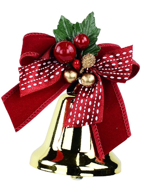 Shiny Gold & Red Bow Whimsical Signature Tinkling Bell Drop | 10cm