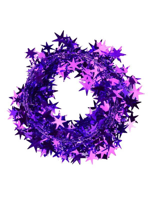 Shiny Purple Hexagram Star Christmas Wired Tinsel Garland - 7.6m