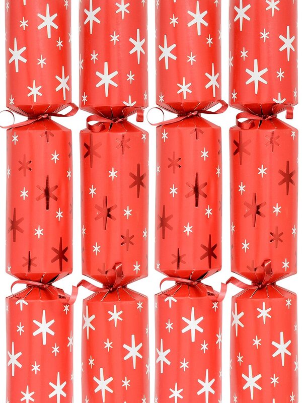 Shiny Red & White Christmas Stars On Matte Red Bon Bons - 50 x 30cm
