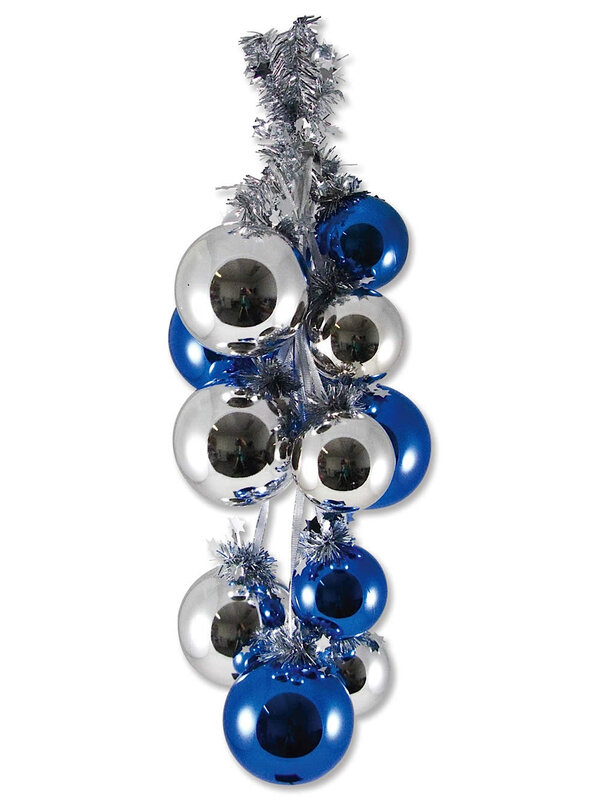 Silver & Blue Large Bauble Cluster - 42cm