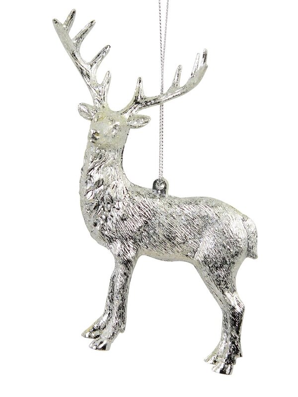 Silver Deer Hanging Ornament - 14cm
